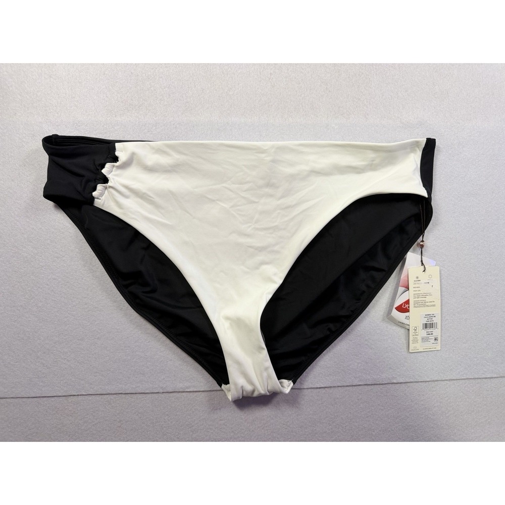 Calia Medium Rise Bikini Bottom Women's XXL Looped White-Black NWT
